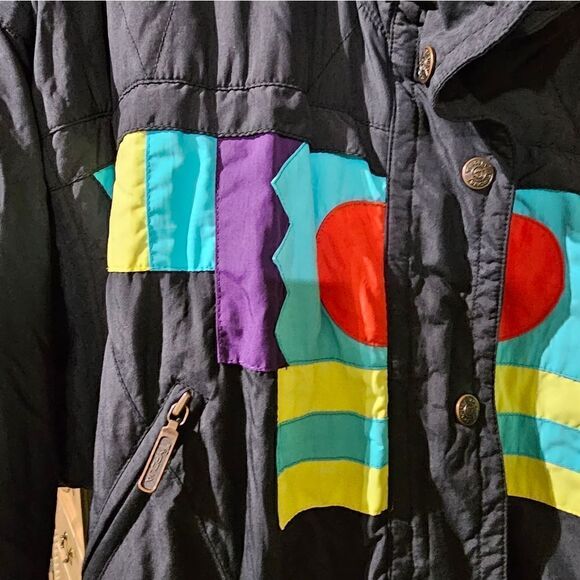 TYROLIA Women’s Vintage 80s 90s Ski Jacket Coat Black Aztec Peplum - Size 10 - Picture 7 of 11